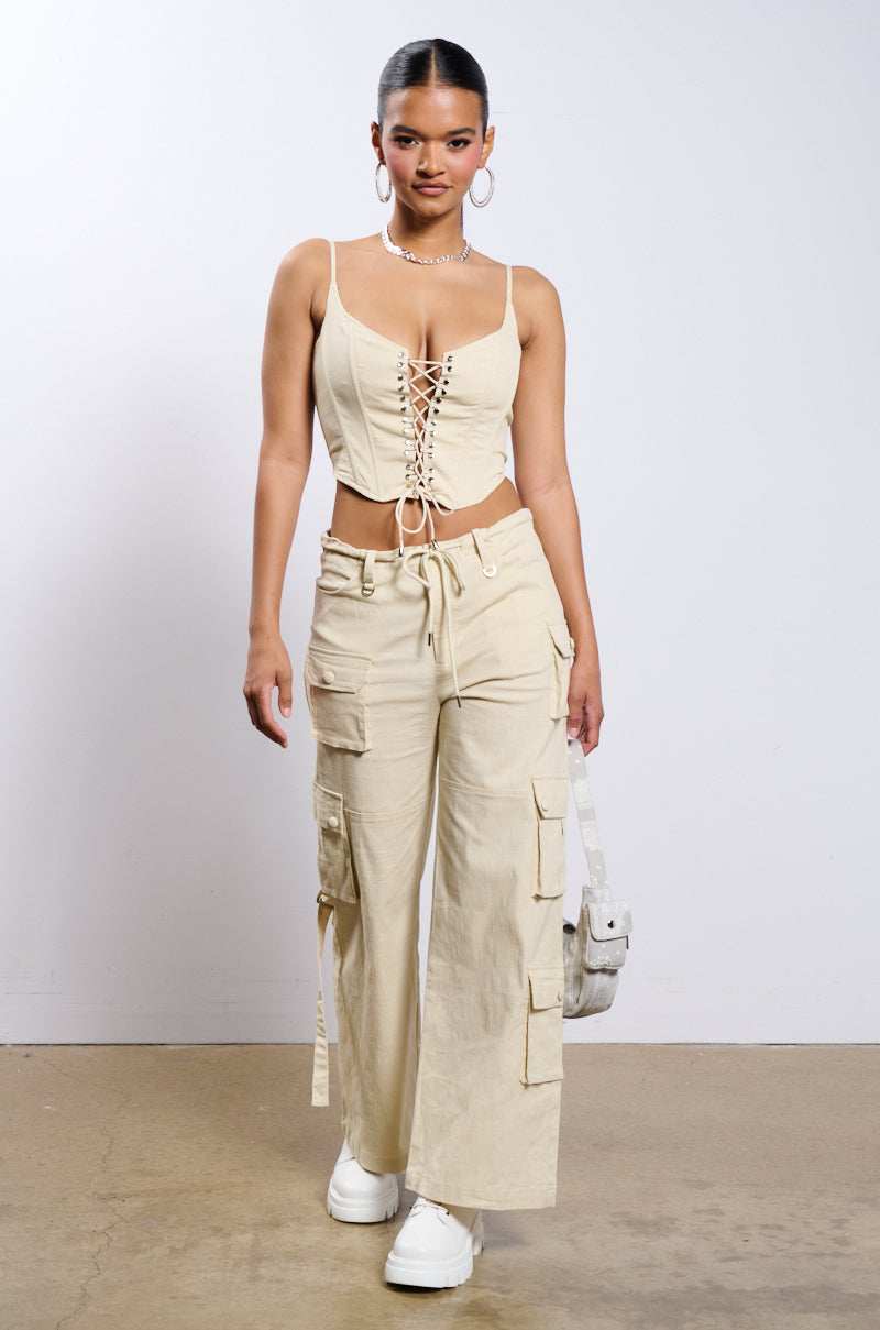 STRETCH LINEN LACE UP CORSET