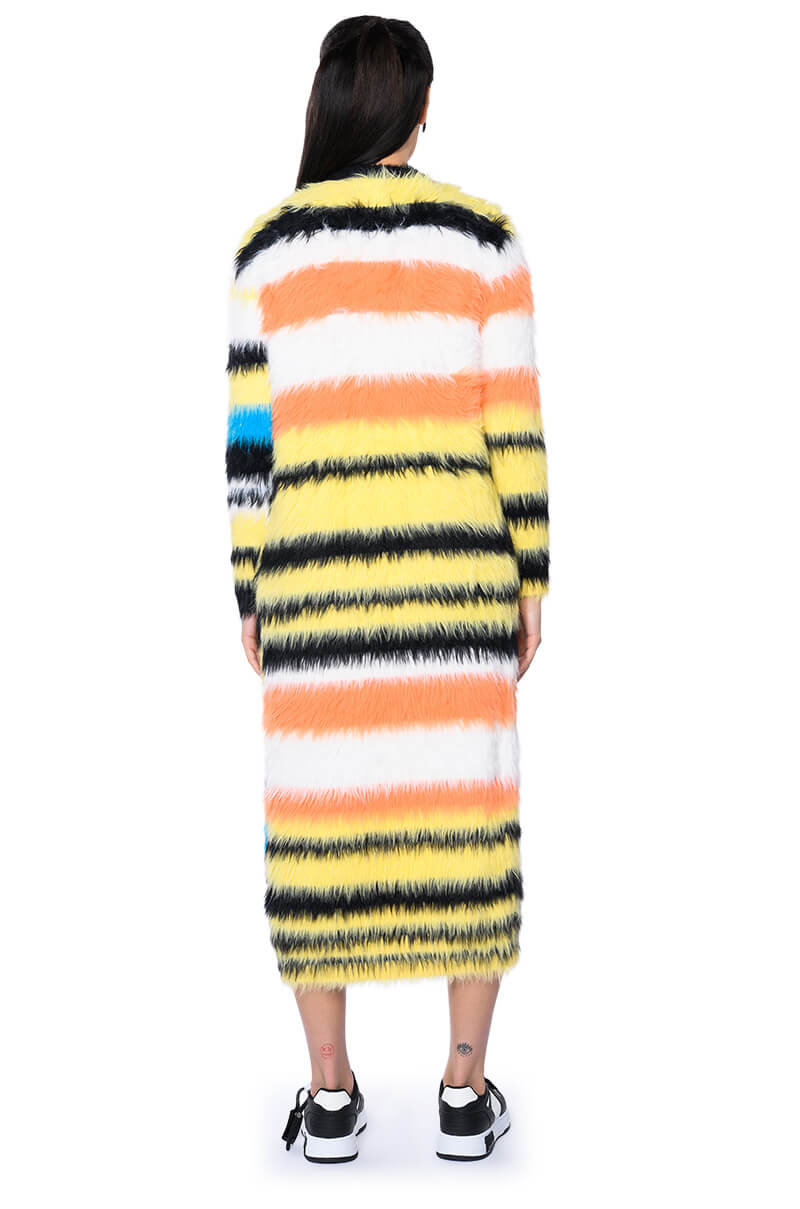 STRIPED FUZZY CARDIGAN