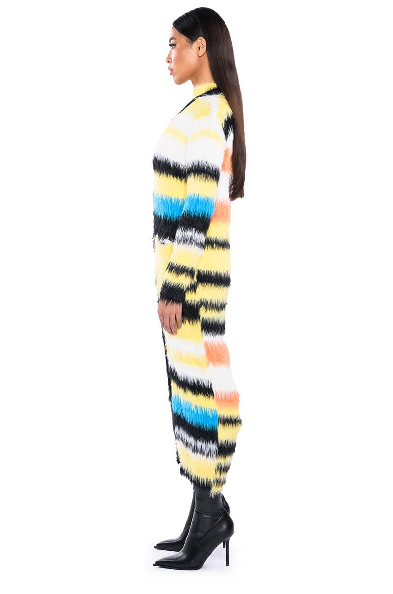 STRIPED FUZZY CARDIGAN