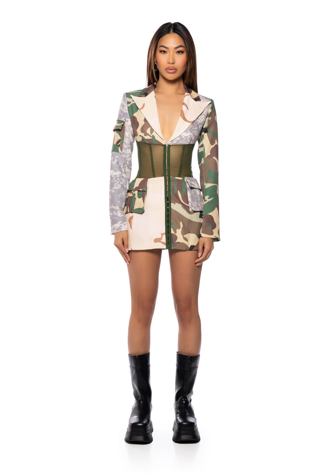 STRONG ONE PATCHWORK CAMO CORSET BLAZER