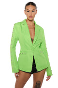 STUDDED HEM BLAZER IN LIME