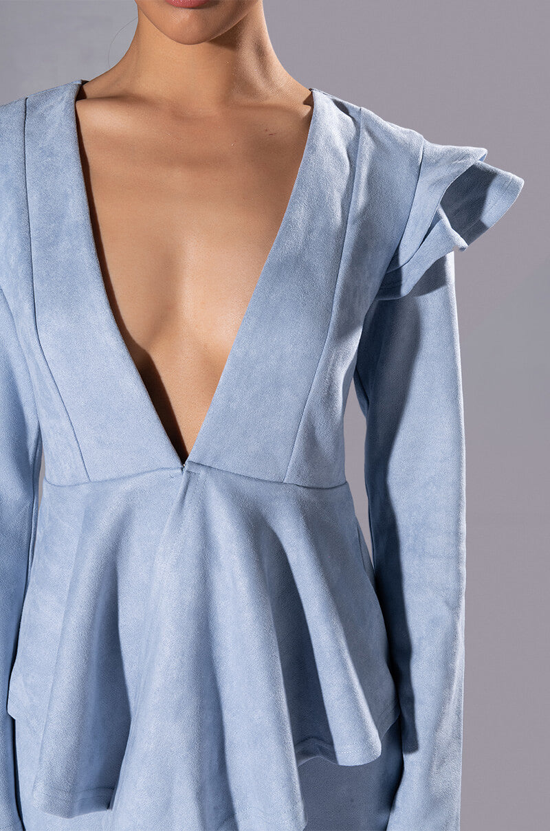 SUEDE RUFFLE BLAZER