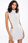 SULTRY SLEEVELESS MOCK NECK CUTOUT MINI DRESS