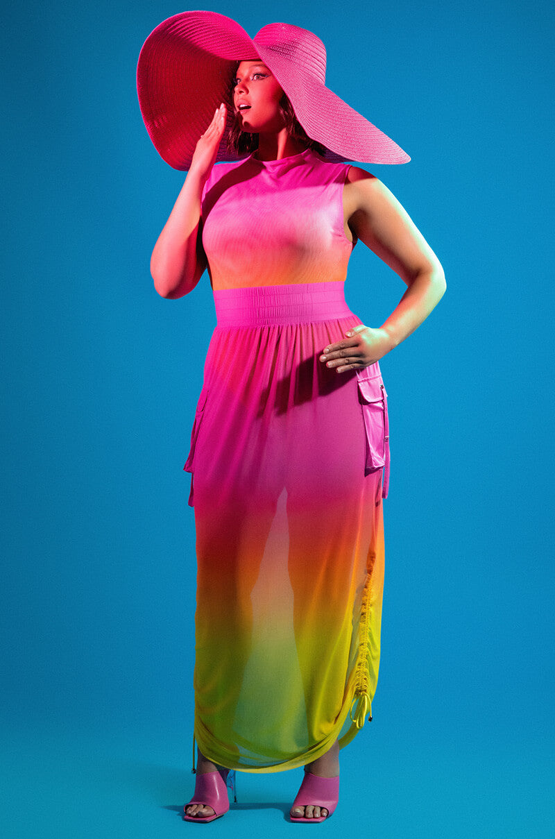 SUNRISE OMBRE MESH ADJUSTABLE MIDI SKIRT