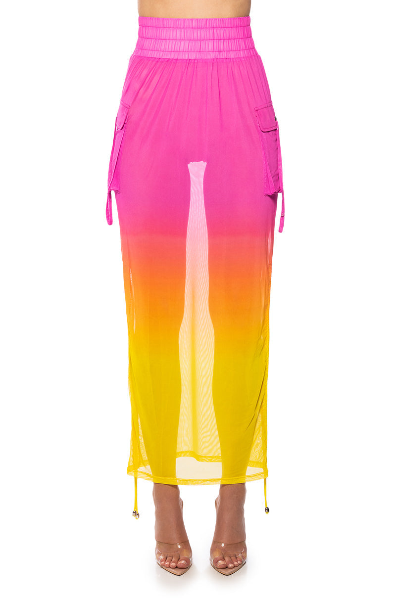 SUNRISE OMBRE MESH ADJUSTABLE MIDI SKIRT