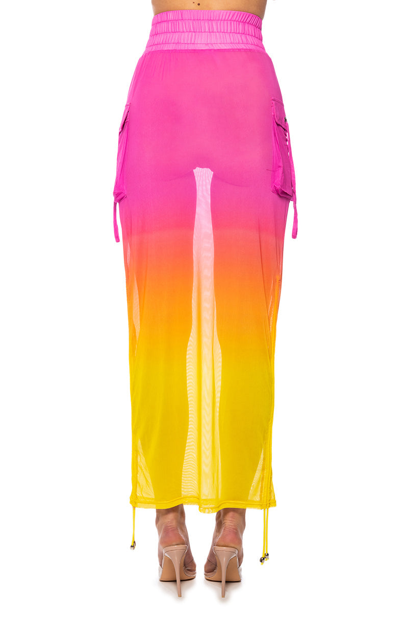 SUNRISE OMBRE MESH ADJUSTABLE MIDI SKIRT