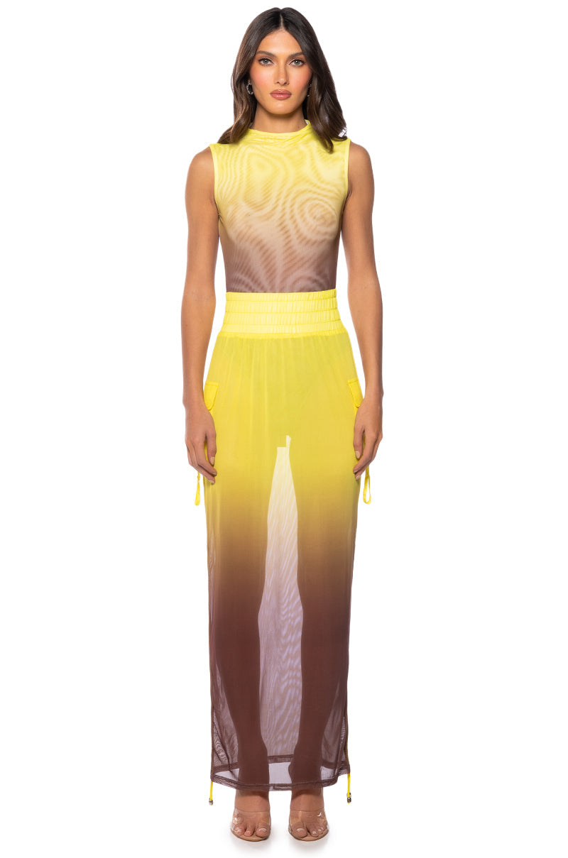 SUNSET OMBRE MESH ADJUSTABLE MIDI SKIRT