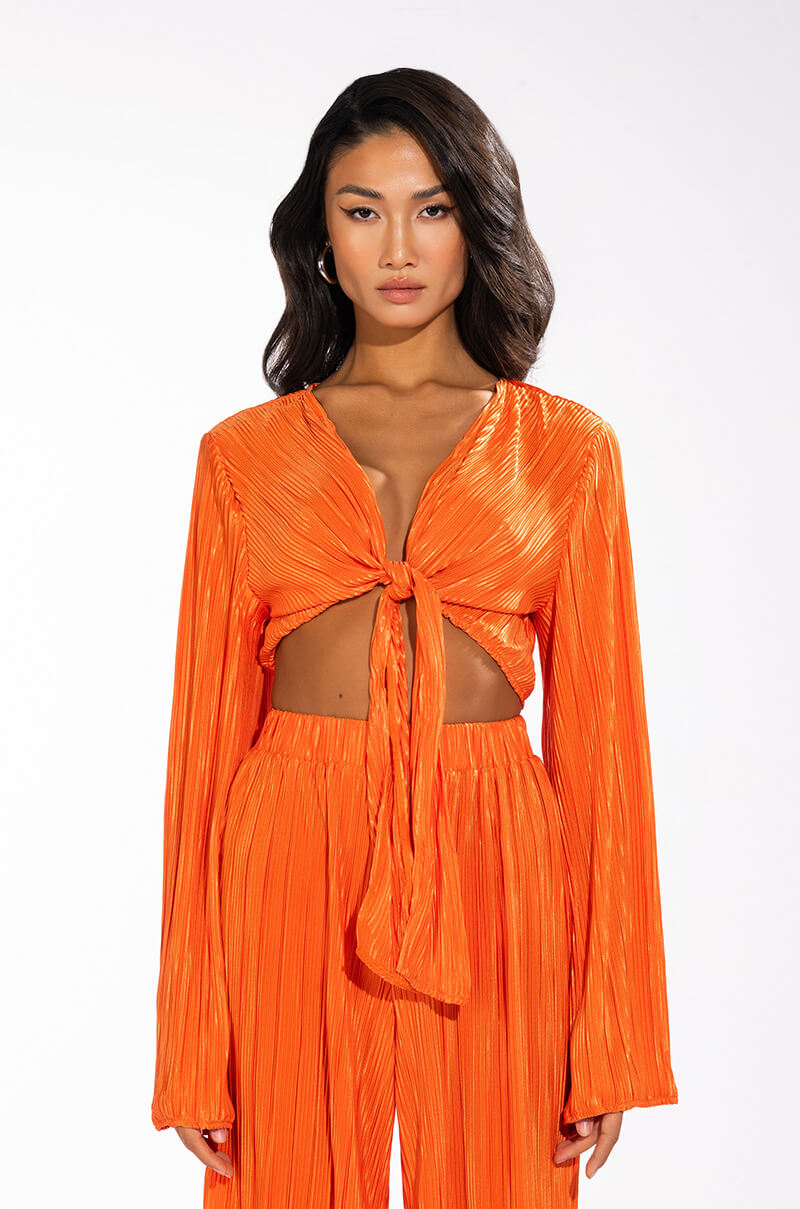 MULTI STRIPE PLISSE TIE FRONT BLOUSE
