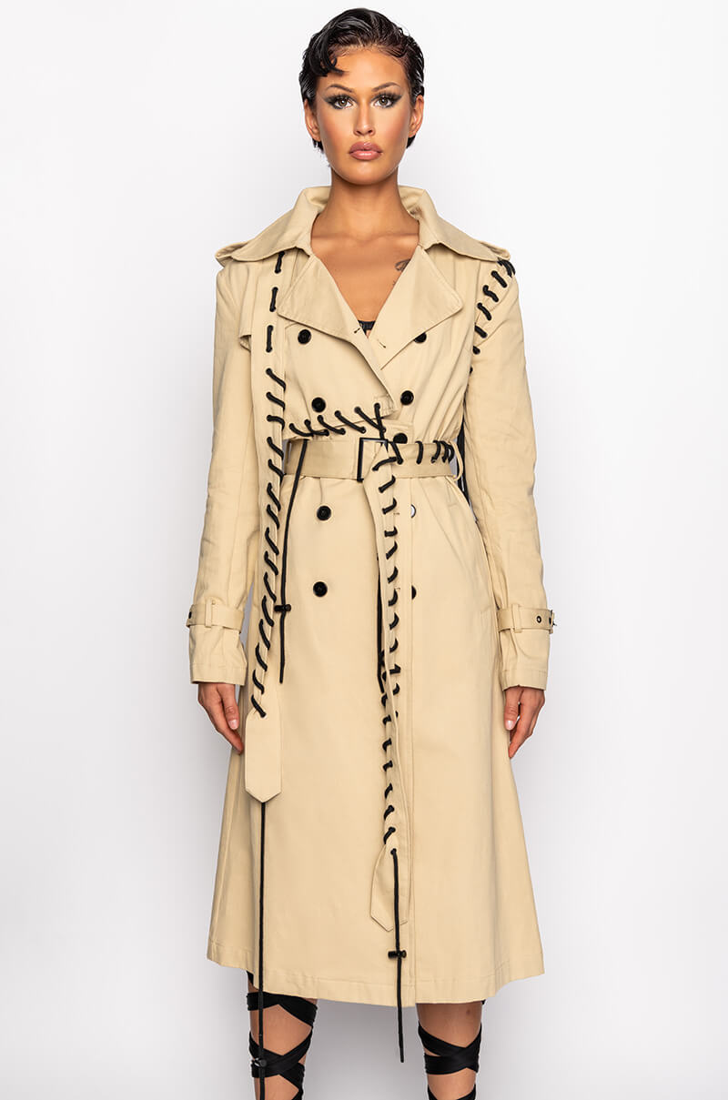 SUPER MODEL VIBES LACE UP TRENCH COAT