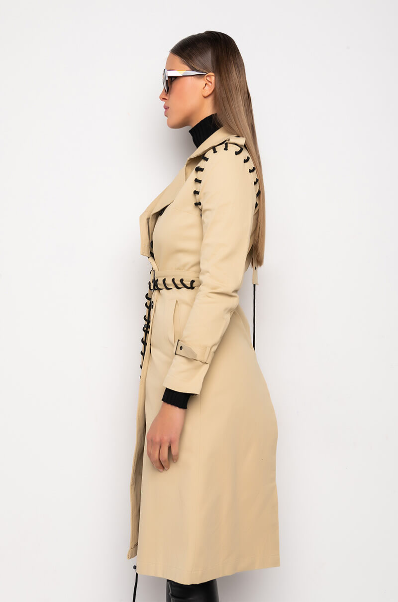 SUPER MODEL VIBES LACE UP TRENCH COAT