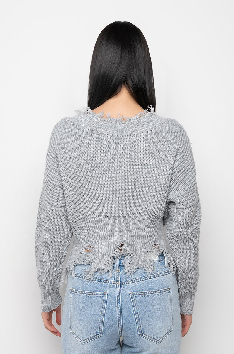 HANSEL DISTRESSED LONG SLEEVE CROPPED SWEATER
