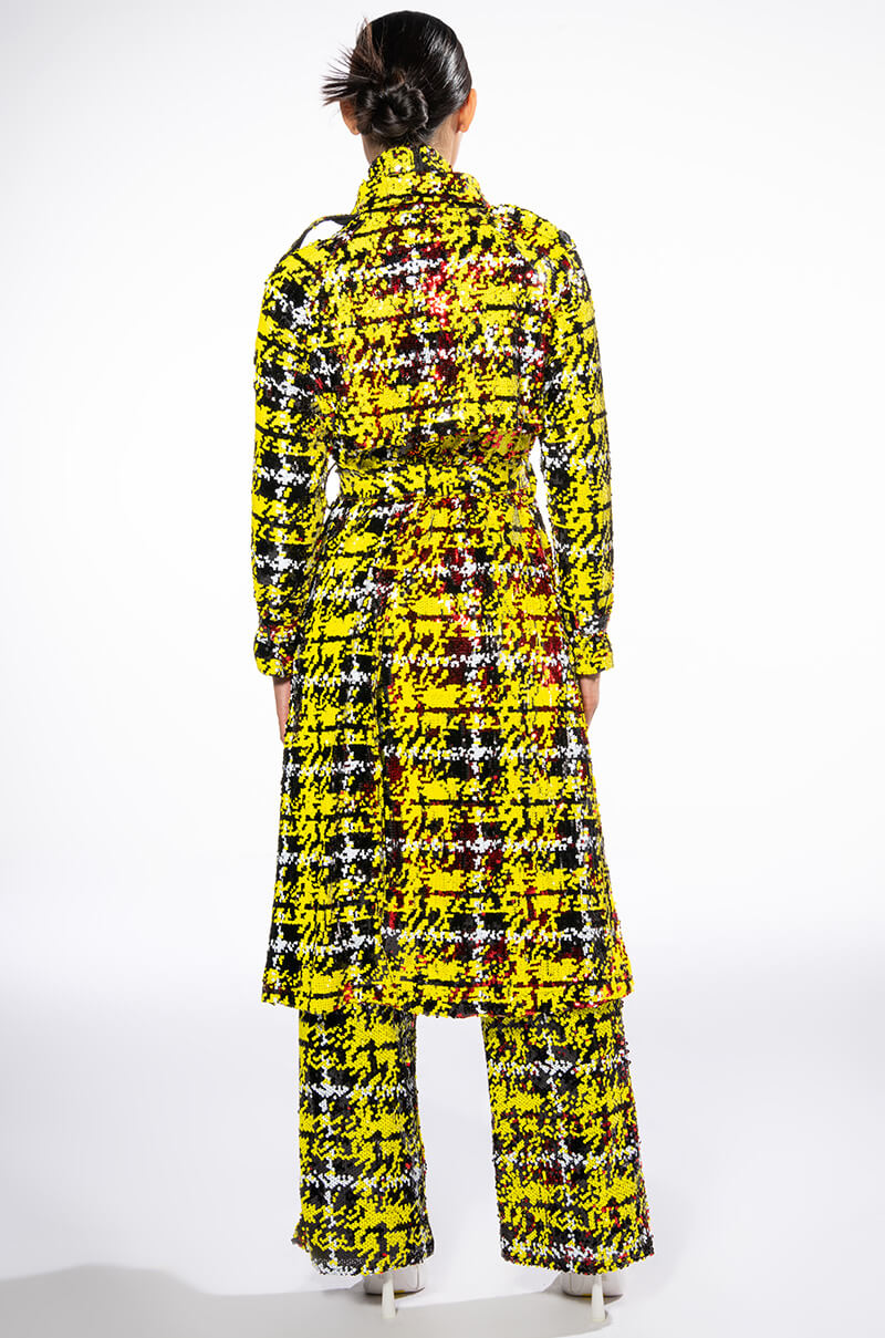 SWEET ESCAPE SEQUIN PLAID TRENCH COAT