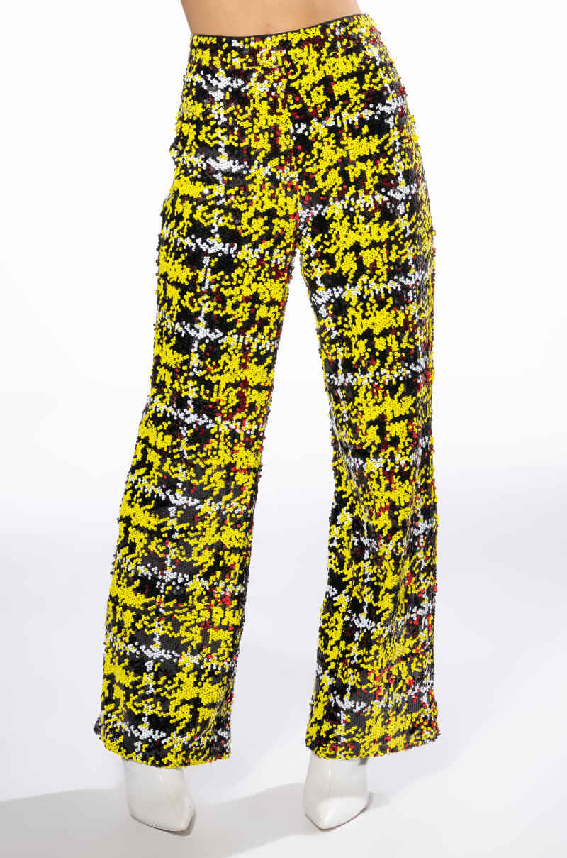 SWEET ESCAPE SEQUIN PLAID WIDE LEG PANT