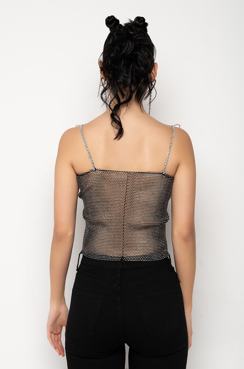 XENA RHINESTONE MESH BOW DETAIL CROPPED TANK