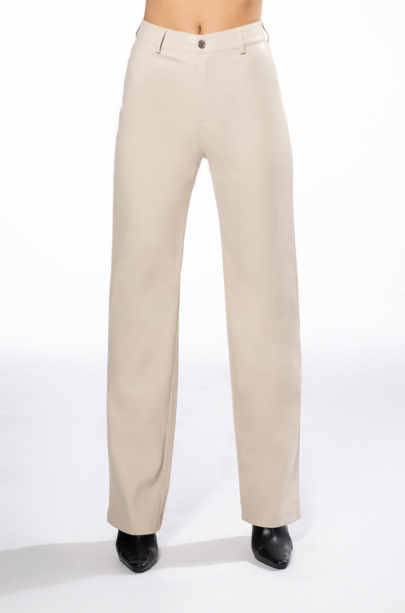 TE QUIERO HIGH RISE VEGAN LEATHER STRAIGHT LEG PANTS