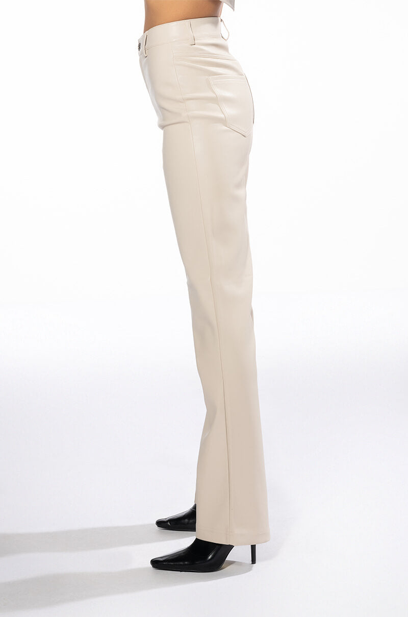 TE QUIERO HIGH RISE VEGAN LEATHER STRAIGHT LEG PANTS