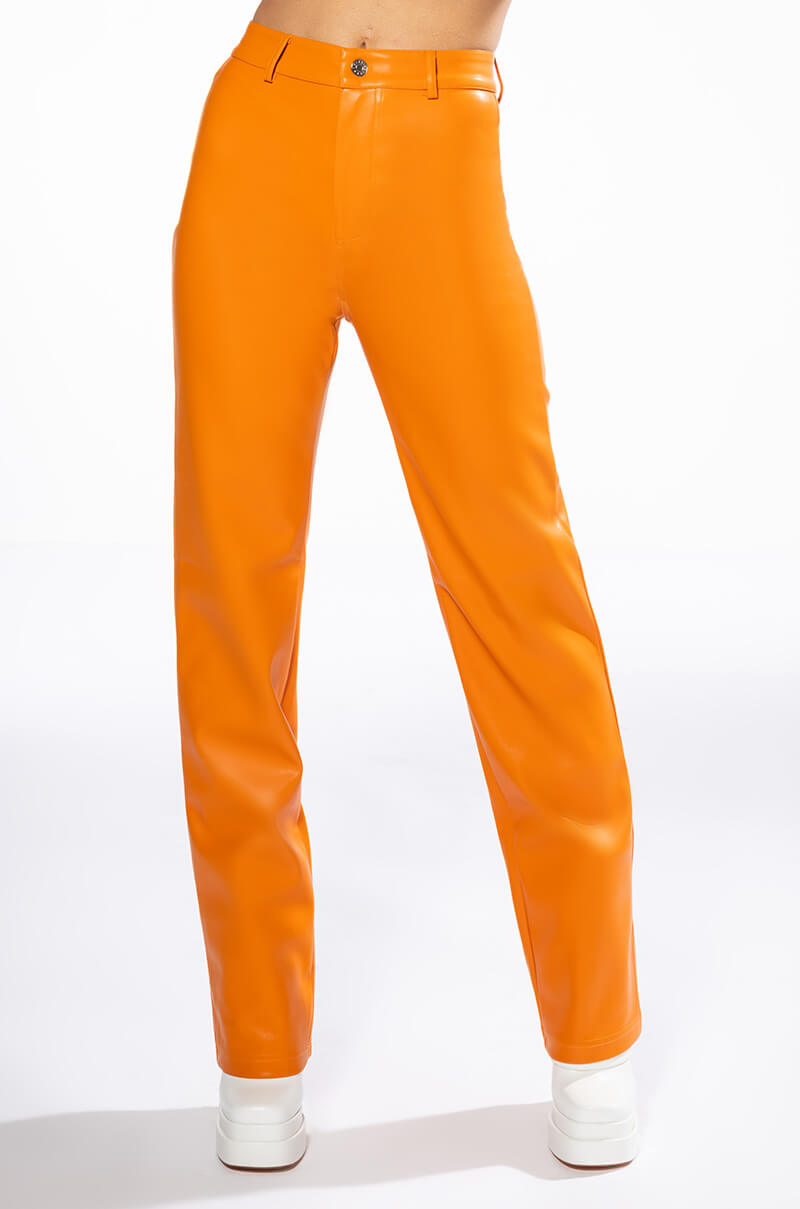TE QUIERO HIGH RISE VEGAN LEATHER STRAIGHT LEG PANTS