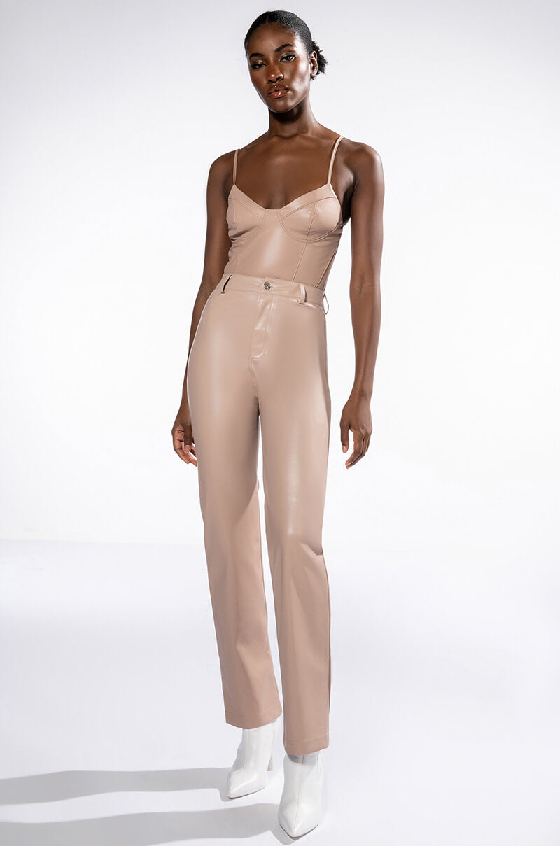 TE QUIERO HIGH RISE VEGAN LEATHER STRAIGHT LEG PANTS
