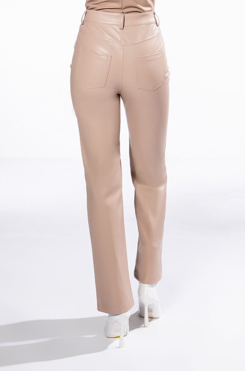 TE QUIERO HIGH RISE VEGAN LEATHER STRAIGHT LEG PANTS
