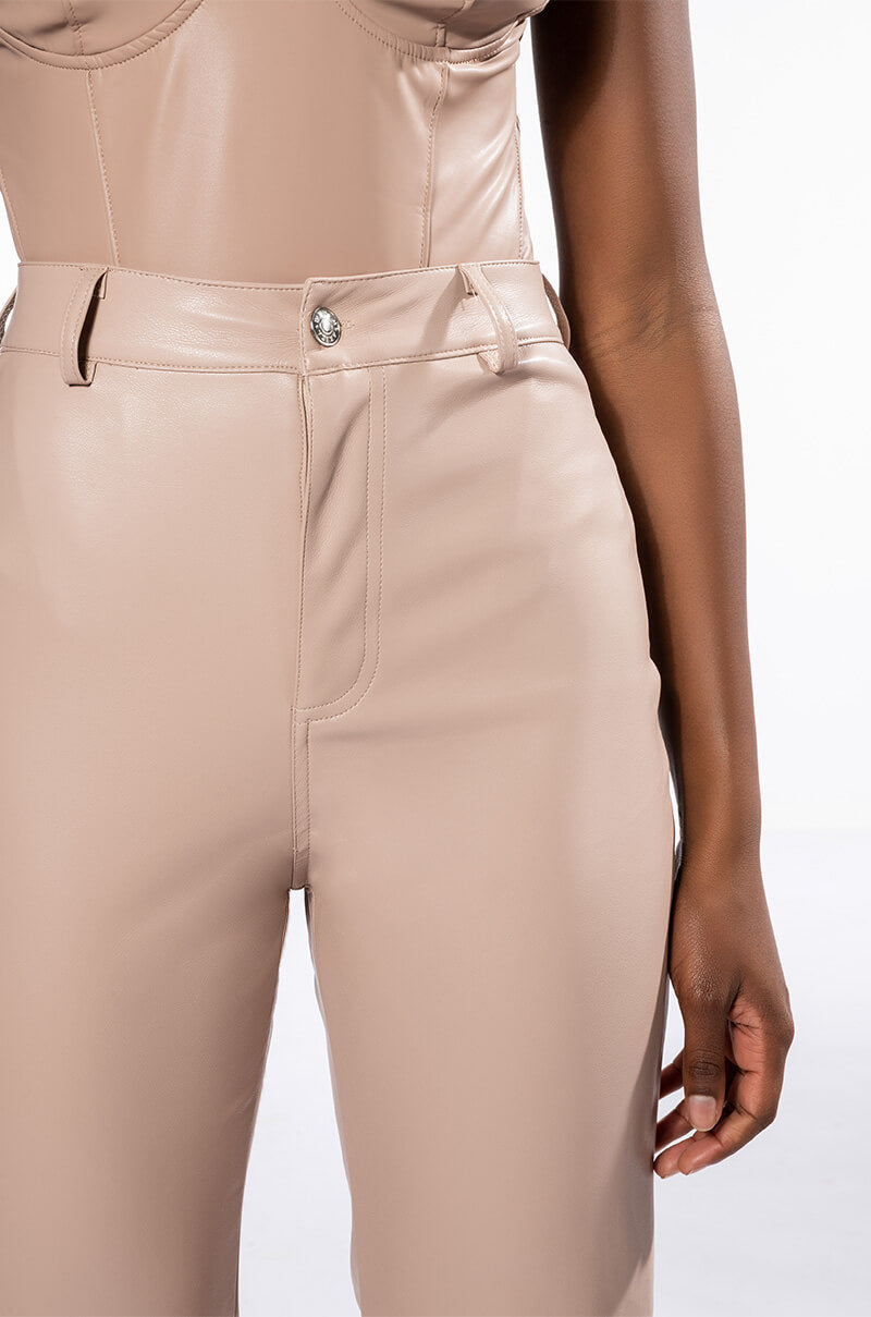 TE QUIERO HIGH RISE VEGAN LEATHER STRAIGHT LEG PANTS