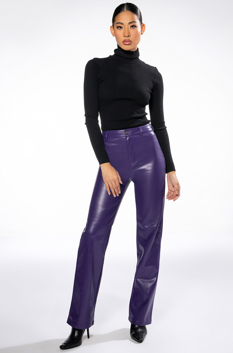 TE QUIERO HIGH RISE VEGAN LEATHER STRAIGHT LEG PANTS