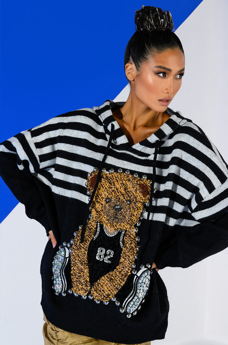 TEDDY HOODED STRIPED SWEATER