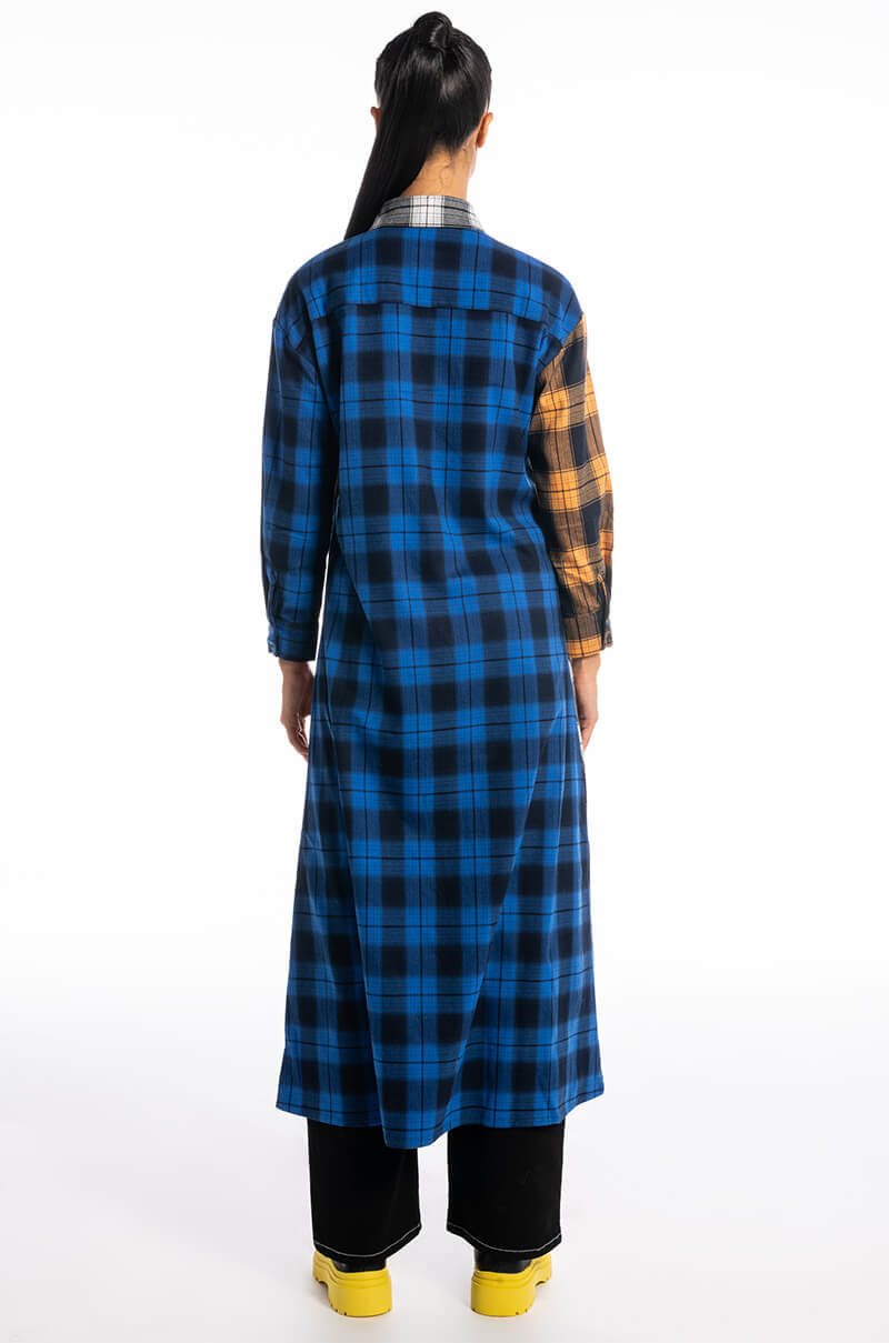 TEEN SPIRIT ULTRA LONG PLAID BUTTON DOWN