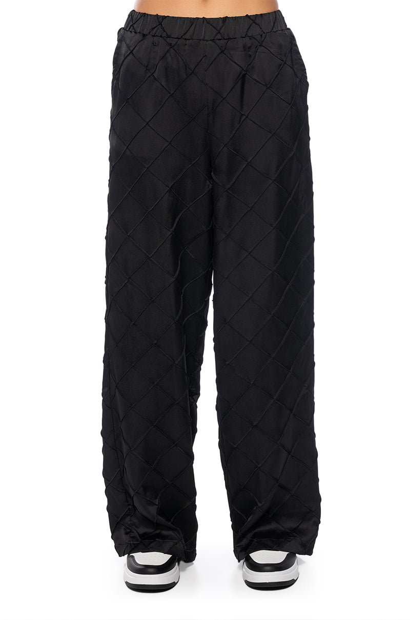 TEXTURED SATIN WIDE LEG TROUSER IN BLACK