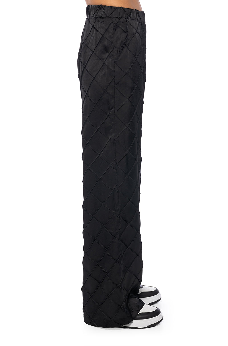 TEXTURED SATIN WIDE LEG TROUSER IN BLACK