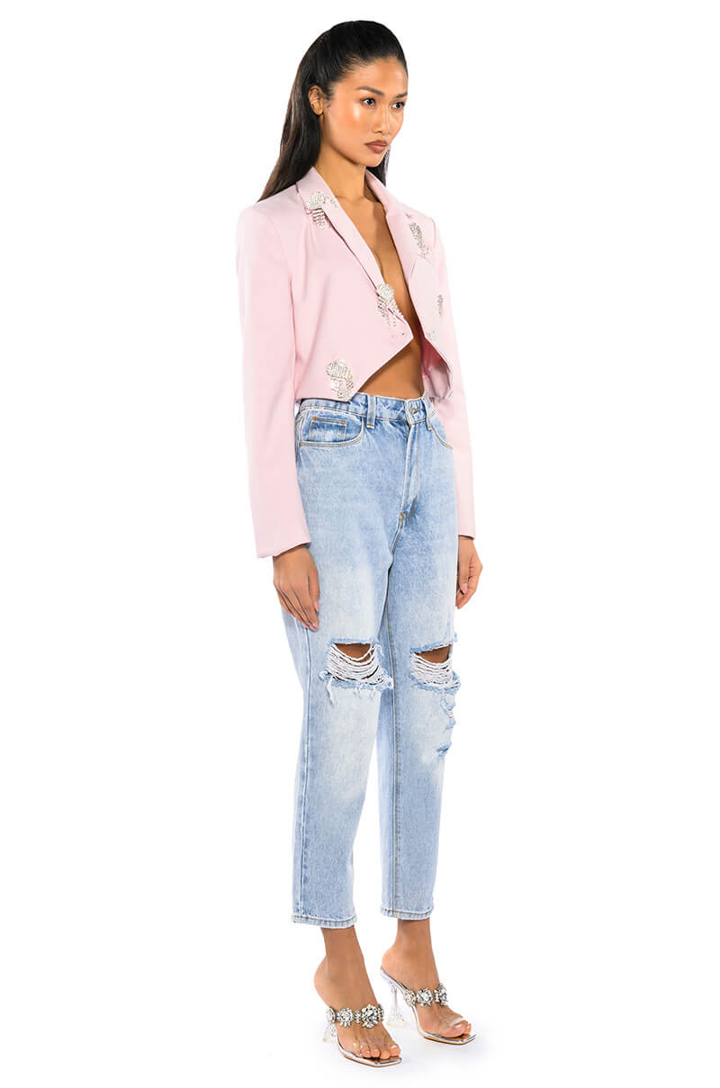 CROP PASTEL BLAZER WITH HEART PINS