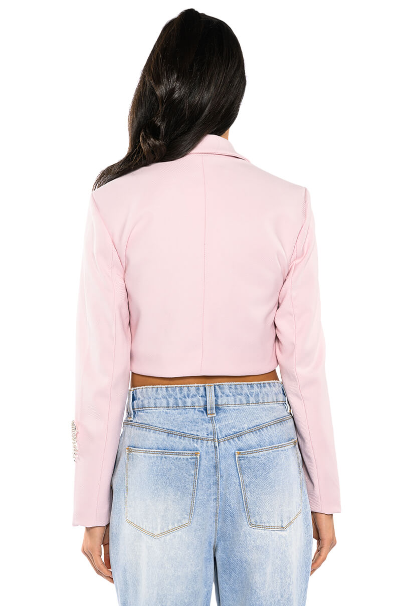 CROP PASTEL BLAZER WITH HEART PINS