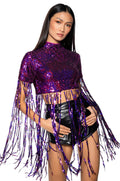 THE SPOTLIGHT SEQUIN FRINGE MOCK NECK TOP