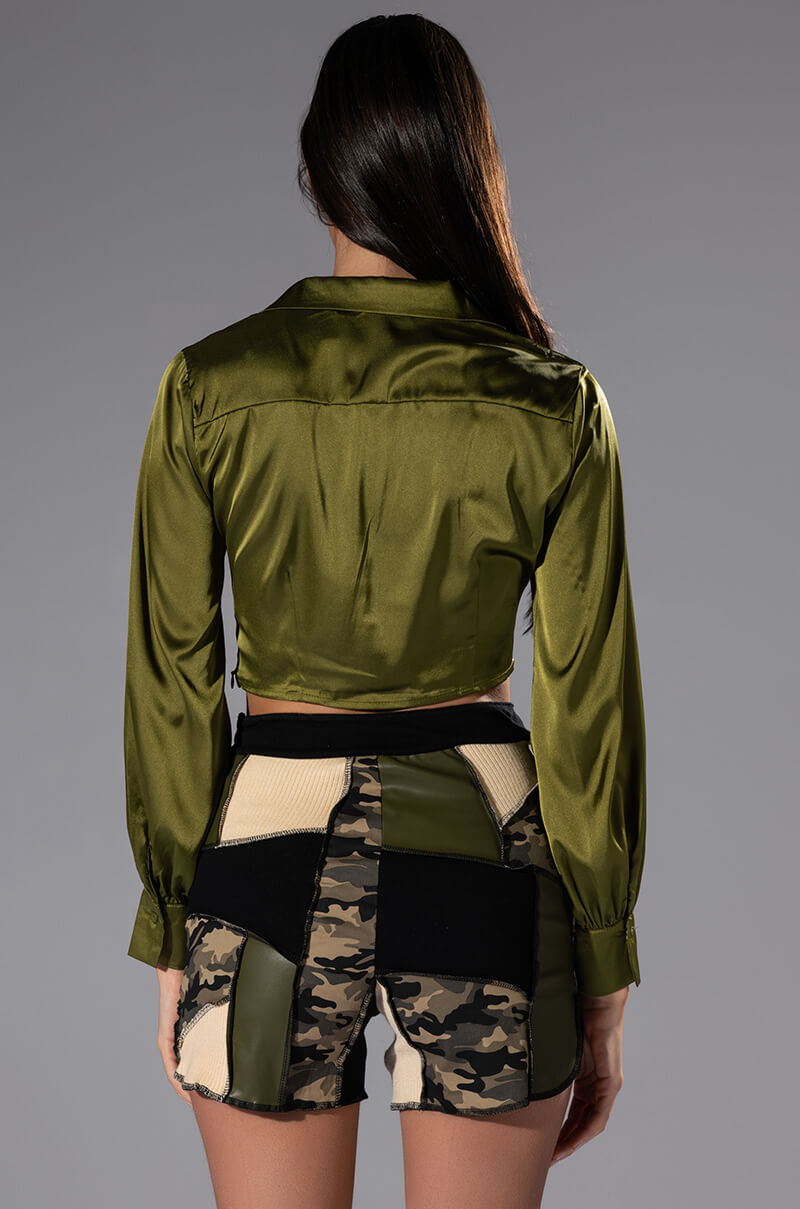 THINKING ABOUT FOREVER CROPPED SATIN BUTTON DOWN