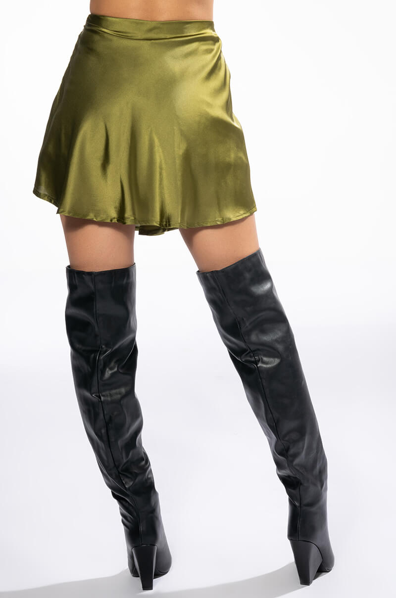 THINKING ABOUT FOREVER SATIN MINI SKATER SKIRT