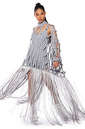 TIED UP FRINGE EMBELLISHED LONG SWEATER