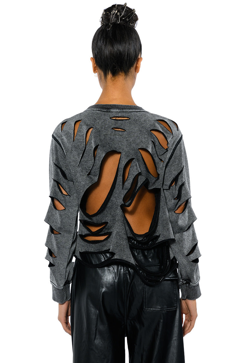 TORN HEART DISTRESSED LONG SLEEVE PULLOVER