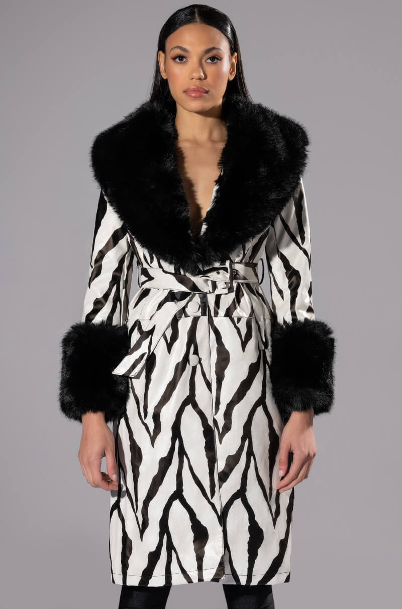 TRES ZEBRA FAUX FUR COAT