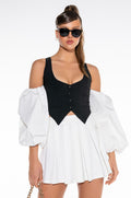TRICKY PUFF SLEEVE TUXEDO BLOUSE
