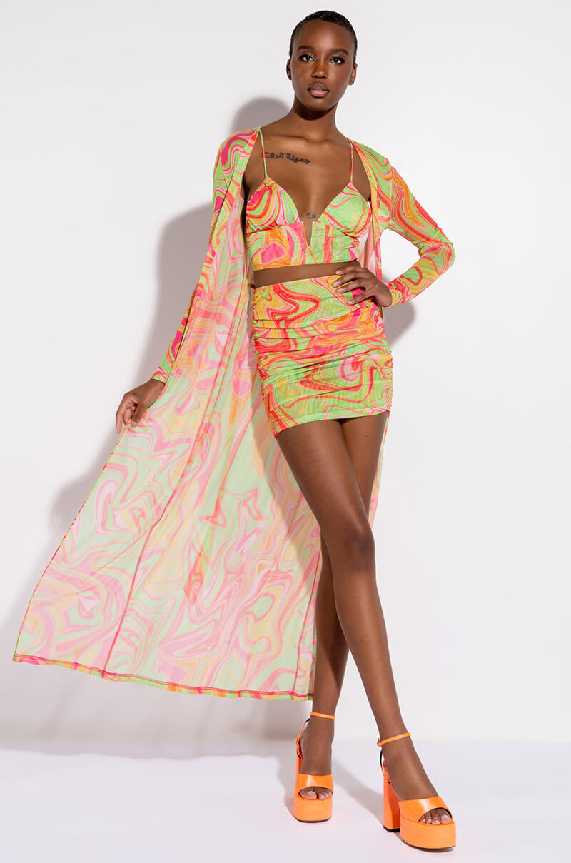 TRIPPY RUCHED MESH MINI SKIRT