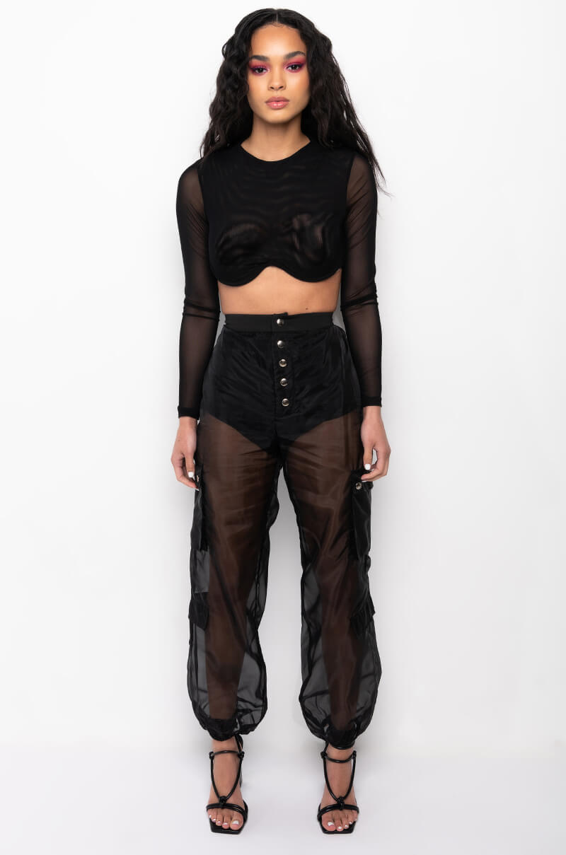 TRUTH BE TOLD UNDERWIRE LONG SLEEVE MESH CROP TOP