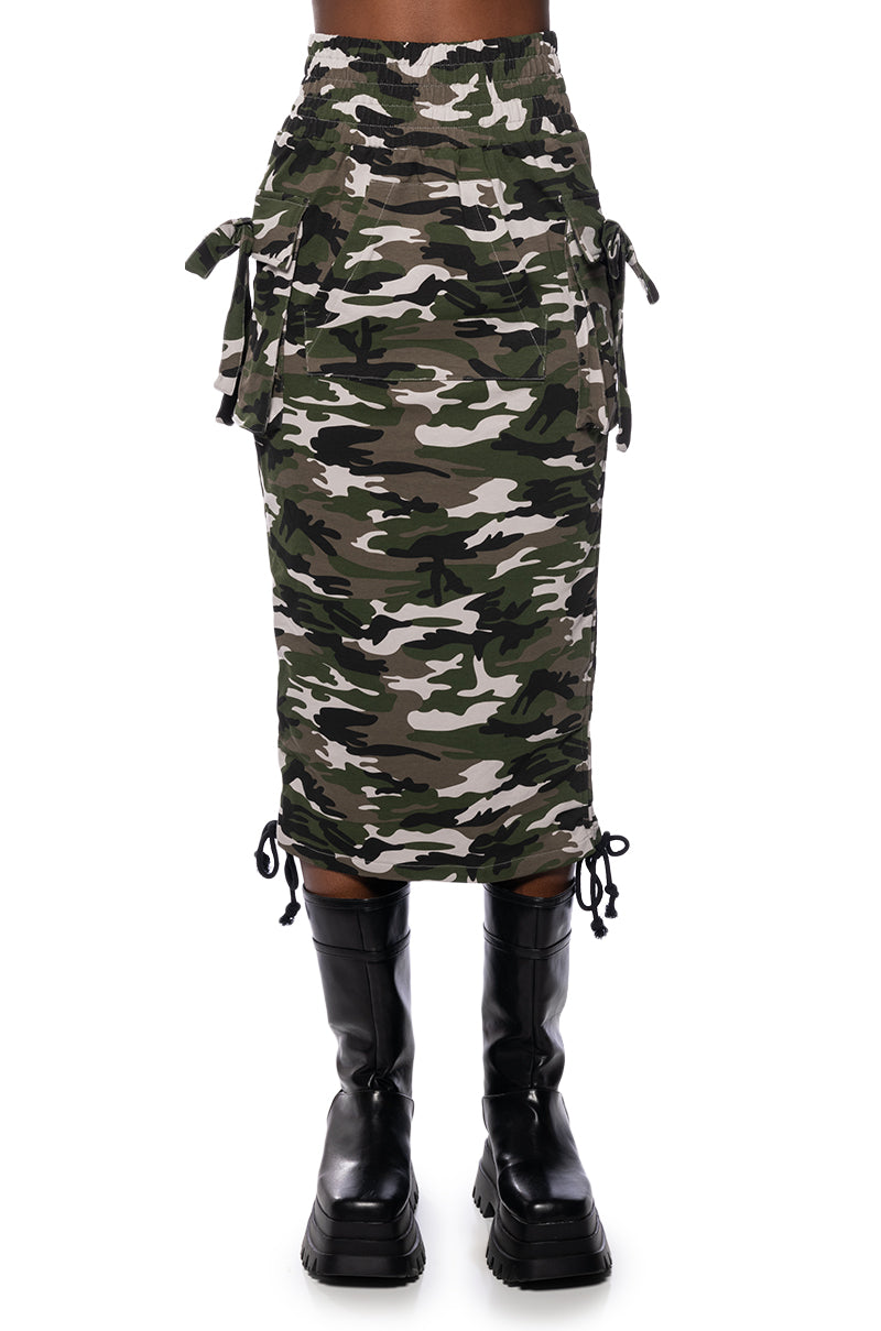 TRY ME B ROUCHED MIDI SKIRT