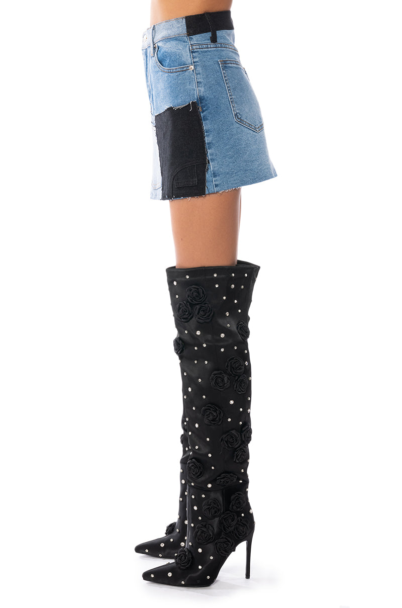 PATCHWORK DENIM MINI SKIRT