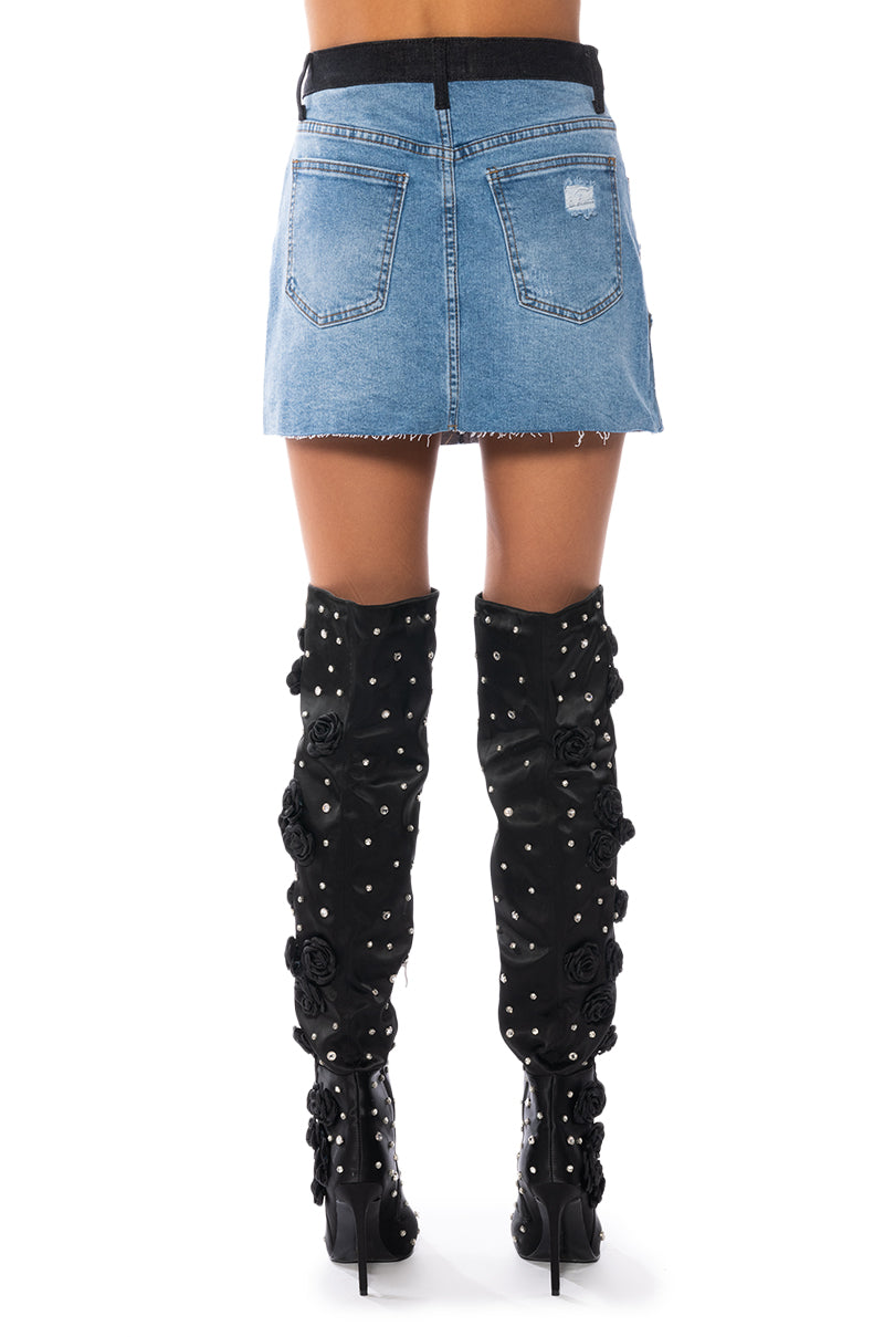 PATCHWORK DENIM MINI SKIRT