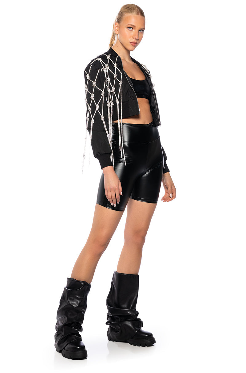 KYLER CROP BOMBER WITH DIAMOND ROPE