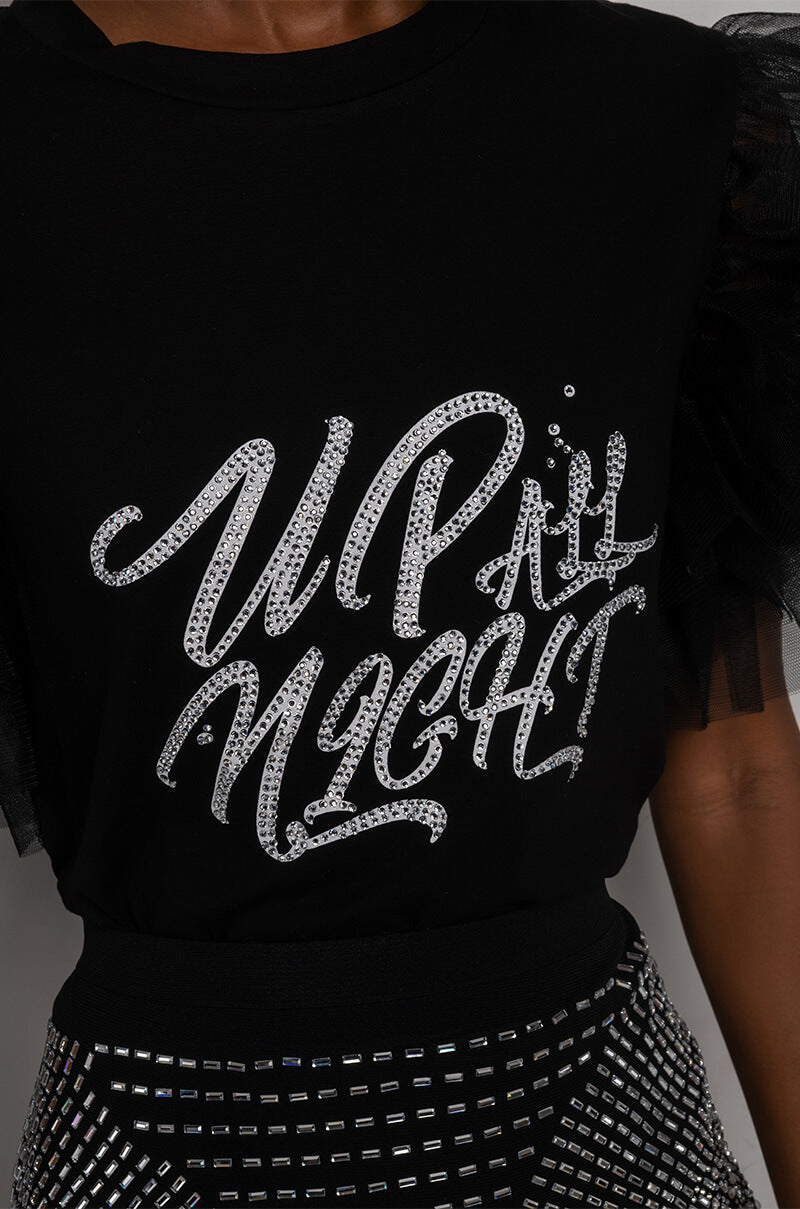 UP ALL NIGHT TULLE DETAIL T SHIRT
