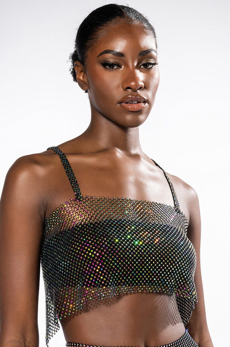 VANESSA RHINESTONE MESH SLEEVELESS CROP