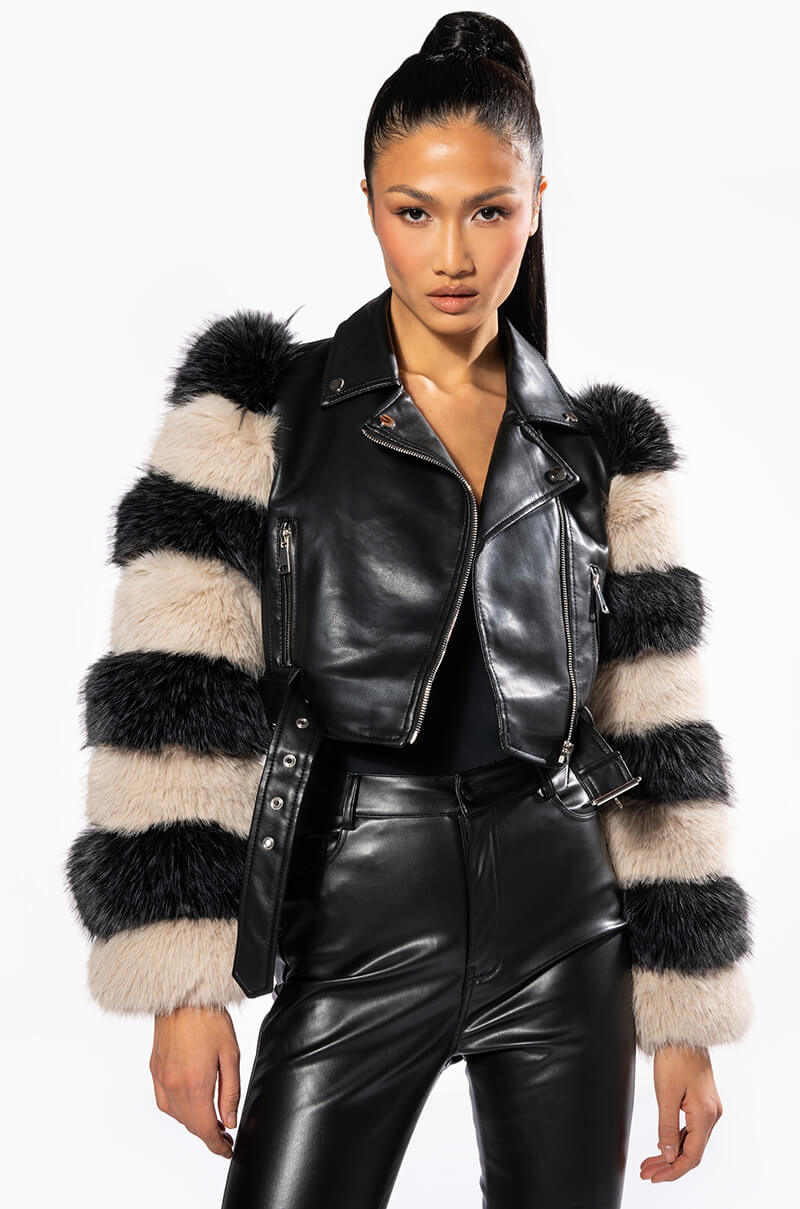 VENETA MOTO JACKET WITH FAUX FUR ARM