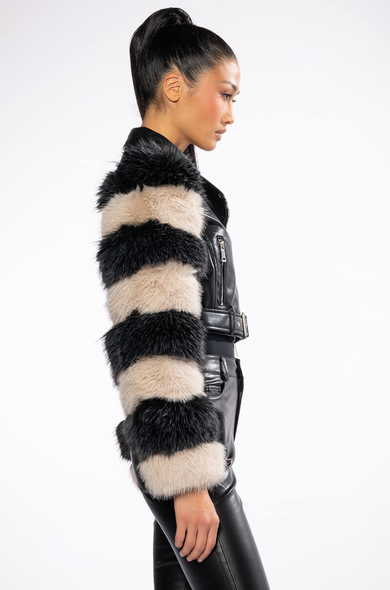 VENETA MOTO JACKET WITH FAUX FUR ARM
