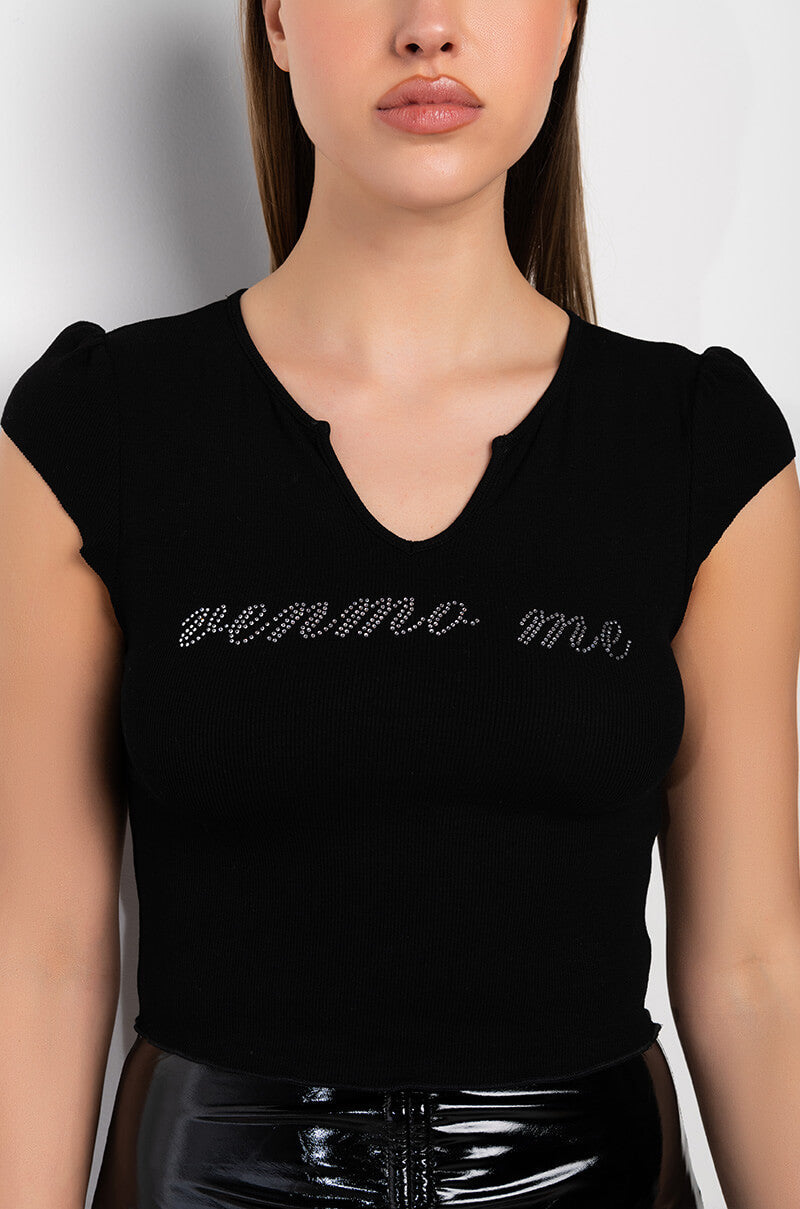 VENMO ME RHINESTONE RIBBED TANK