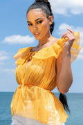 ELECTRA RUFFLE COLLAR SLEEVELESS PEPLUM BLOUSE